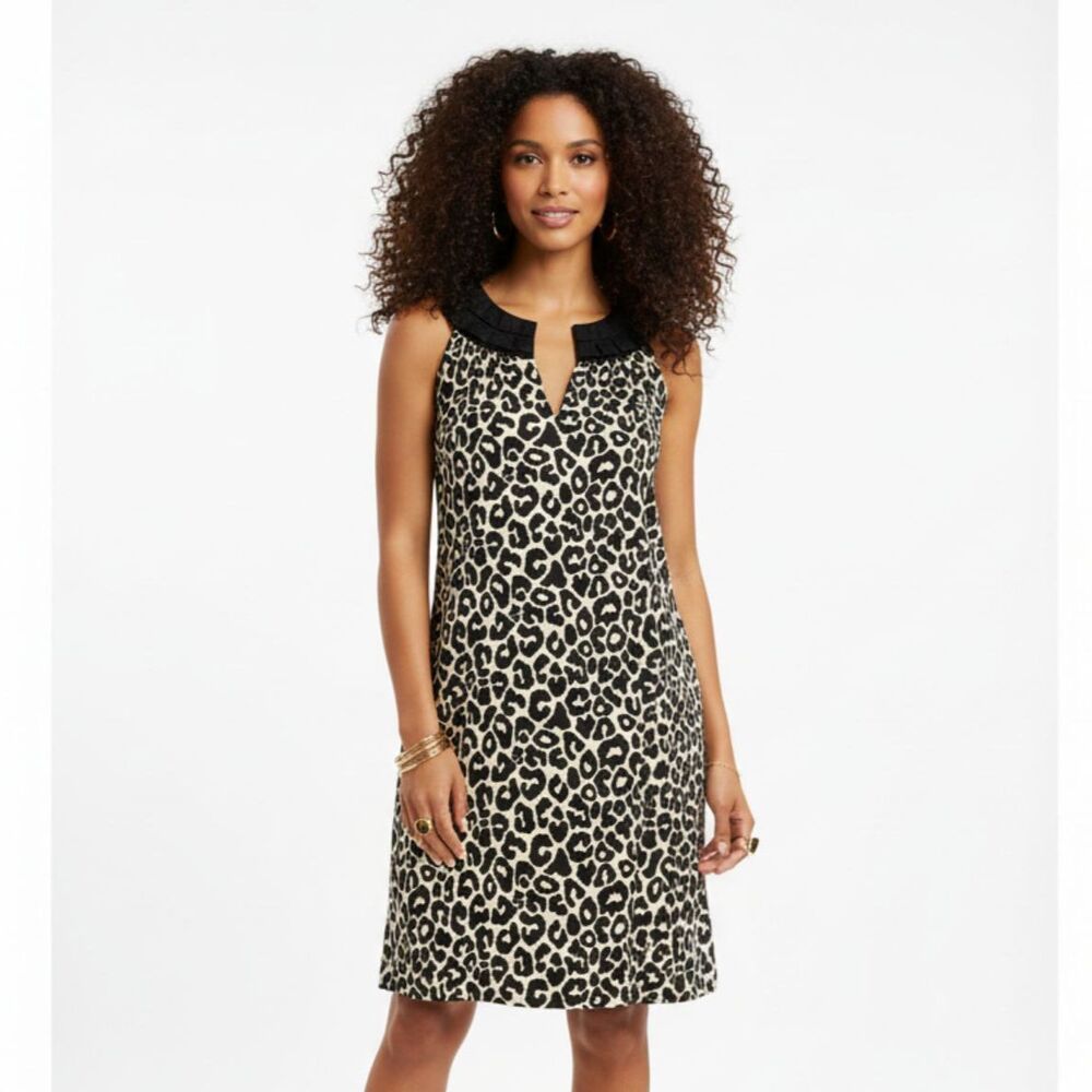 Lilly Pulitzer Leopard Print Brielle Spot On Sleeveless Black Tan Shift Dress 0